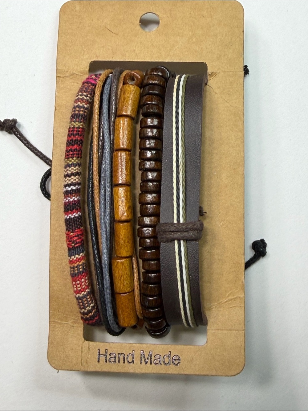 Handmade Multistrand Boho Bracelet Set - Brown & Red Accents